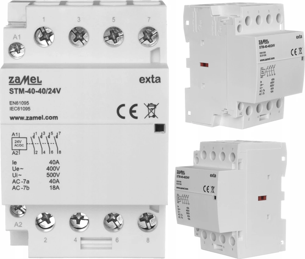 Zamel Modulinis montavimo kontaktorius 40A 4Z 24V AC/DC+F13 tipas: STM-40-40/24V EXT10000297