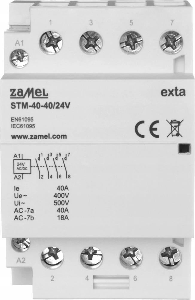 Zamel Modulinis montavimo kontaktorius 40A 4Z 24V AC/DC+F13 tipas: STM-40-40/24V EXT10000297