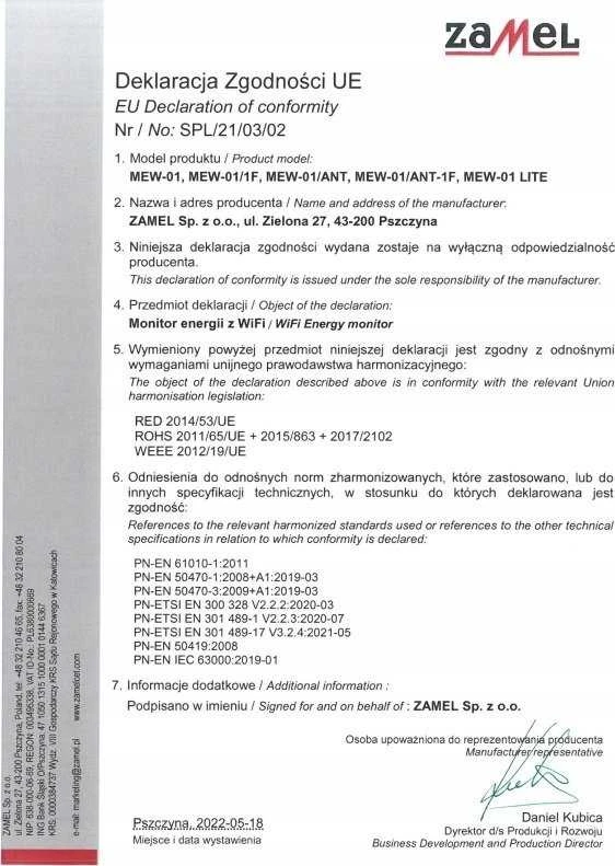 Zamel Supla MEW-01 Lite - WiFi energijos monitorius 3F+N
