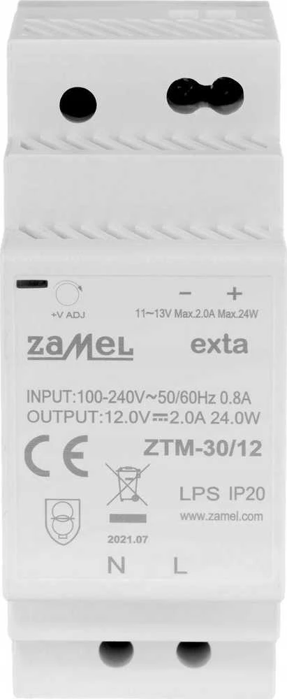 Zamel Perjungiamas maitinimo šaltinis montuojamas ant TH-35 (DIN) bėgio, 30W, 12V DC tipas: ZTM-30/12 EXT10000281