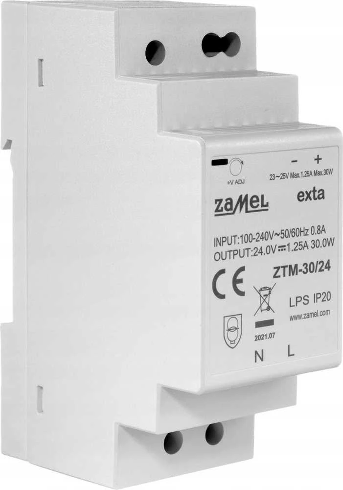 Zamel Perjungiamas maitinimo šaltinis montuojamas ant TH-35 (DIN) bėgio, 30W, 24V DC tipas: ZTM-30/24 EXT10000282