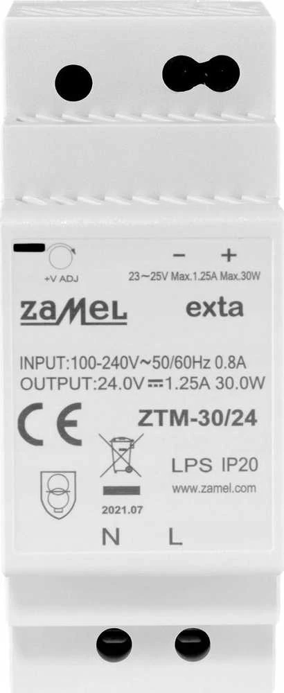 Zamel Perjungiamas maitinimo šaltinis montuojamas ant TH-35 (DIN) bėgio, 30W, 24V DC tipas: ZTM-30/24 EXT10000282