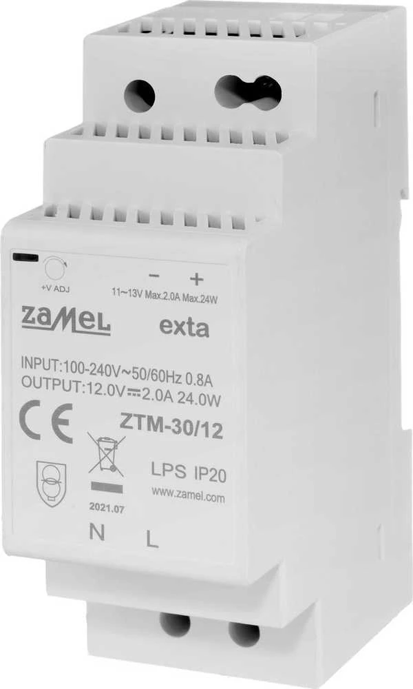 Zamel Perjungiamas maitinimo šaltinis montuojamas ant TH-35 (DIN) bėgio, 30W, 12V DC tipas: ZTM-30/12 EXT10000281