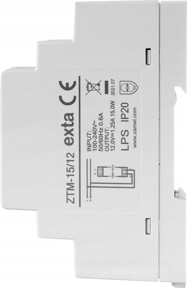 Zamel Perjungiamas maitinimo šaltinis montuojamas ant TH-35 (DIN) bėgio, 15W, 12V DC tipas: ZTM-15/12 EXT10000279
