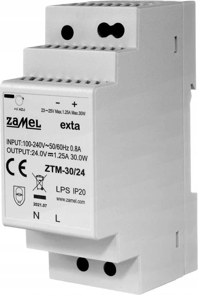 Zamel Perjungiamas maitinimo šaltinis montuojamas ant TH-35 (DIN) bėgio, 30W, 24V DC tipas: ZTM-30/24 EXT10000282