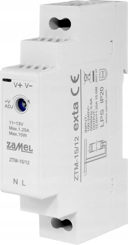 Zamel Perjungiamas maitinimo šaltinis montuojamas ant TH-35 (DIN) bėgio, 15W, 12V DC tipas: ZTM-15/12 EXT10000279