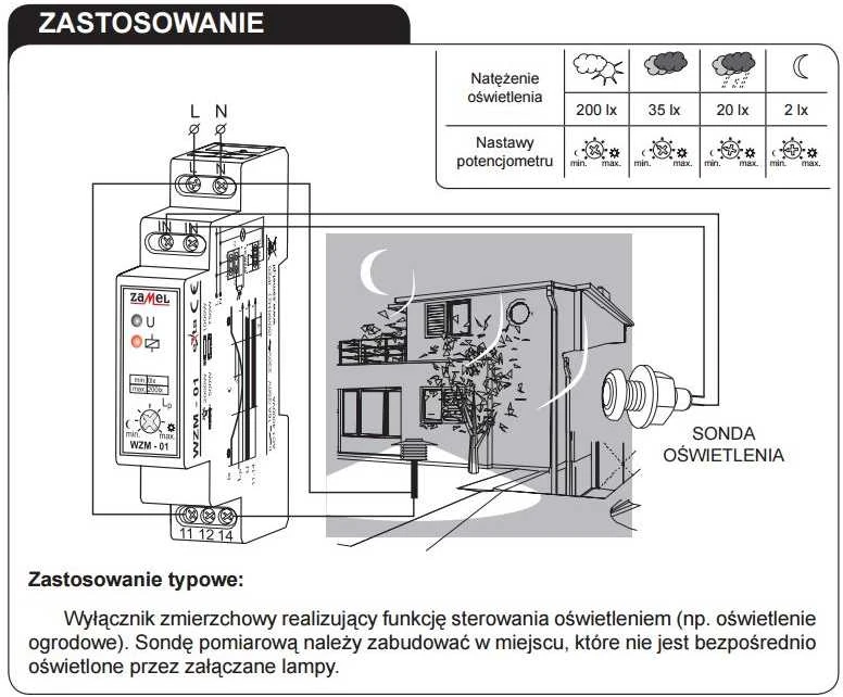 Zamel prieblandos jungiklis su zondu SOH-01 230V AC WZM-01/S1