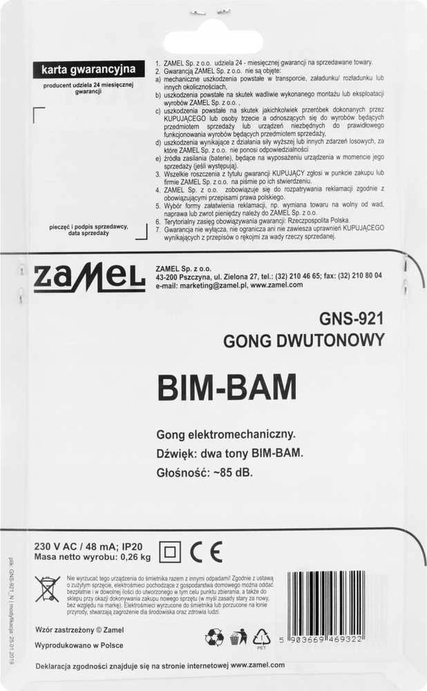 Zamel Dviejų tonų varpas / gongas Zamel Sundi SUN10000484 GNT-921-CZN BIM-BAM 8V juda