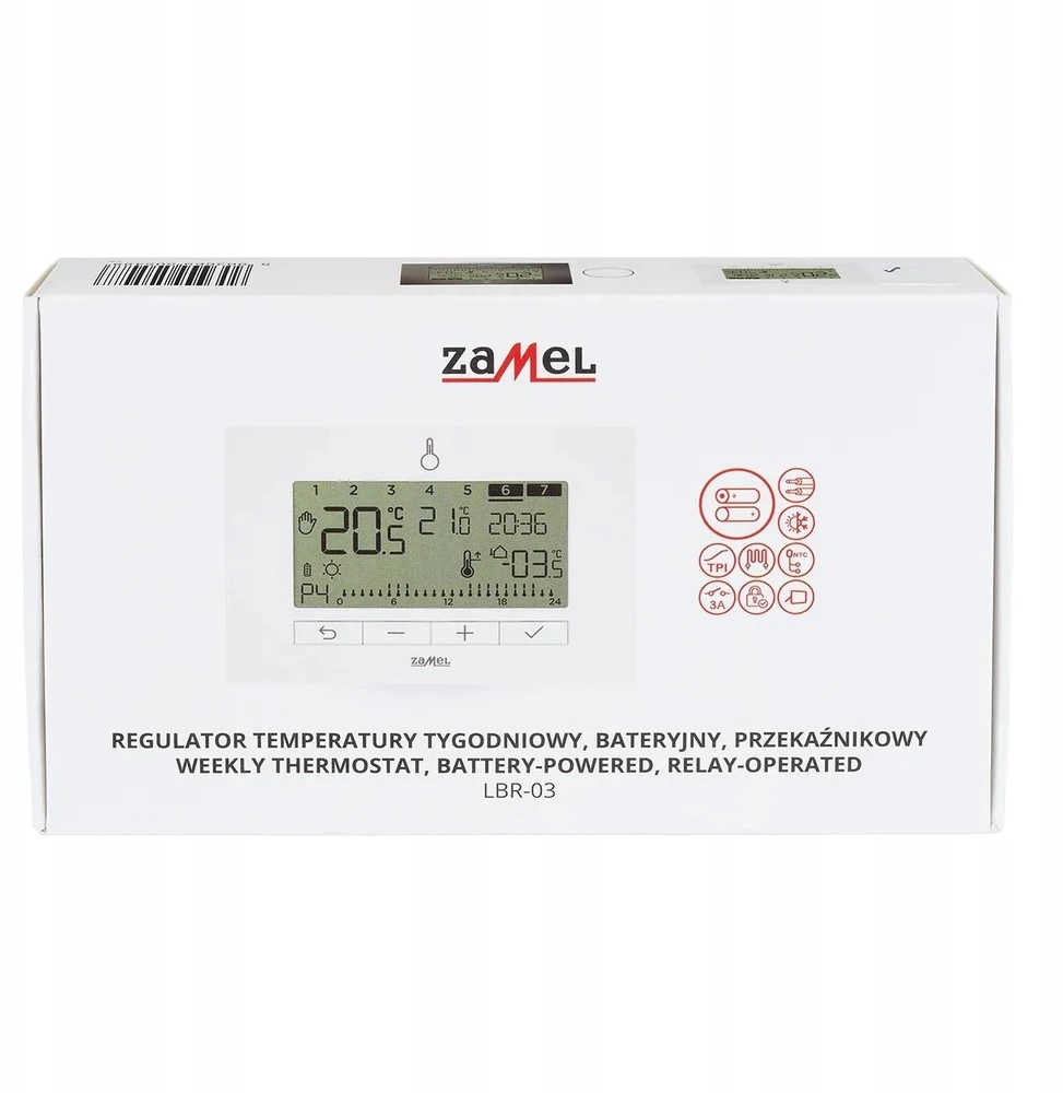 „Zamel Weekly“ baterijos maitinamas temperatūros reguliatorius su rele Tipas: LBR-03 baltas