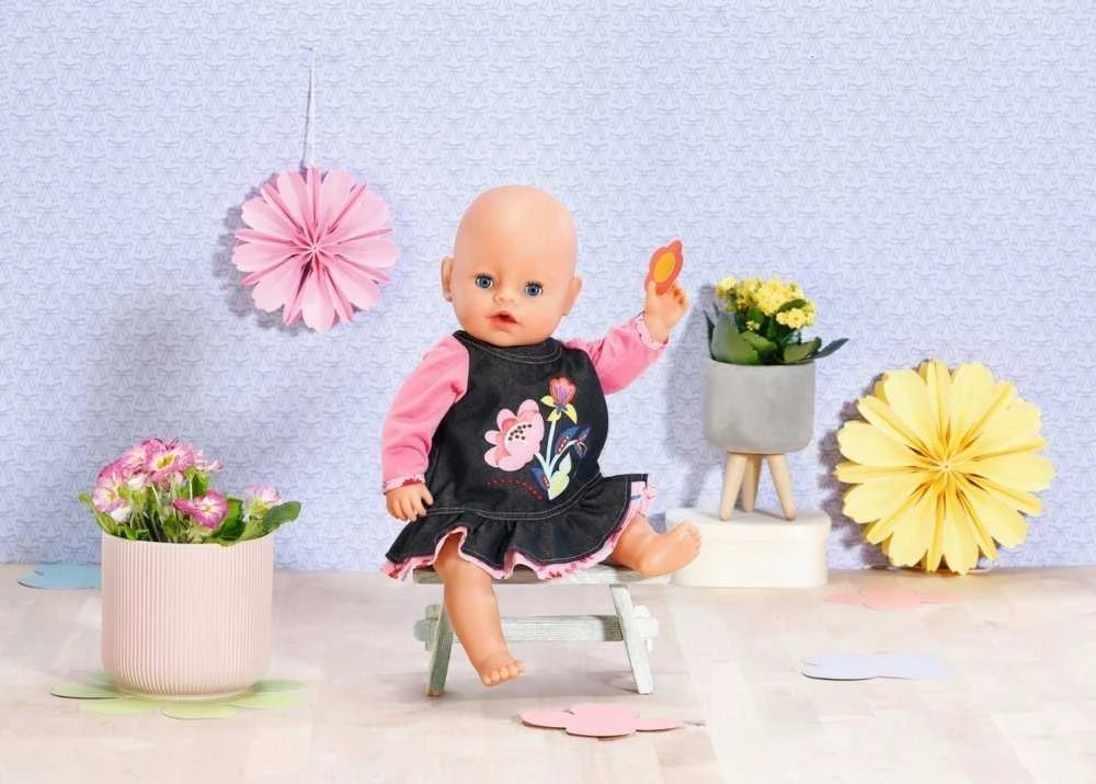 Zapf Madinga lėlė džinsinė suknelė 43 cm gimusiai lėlei