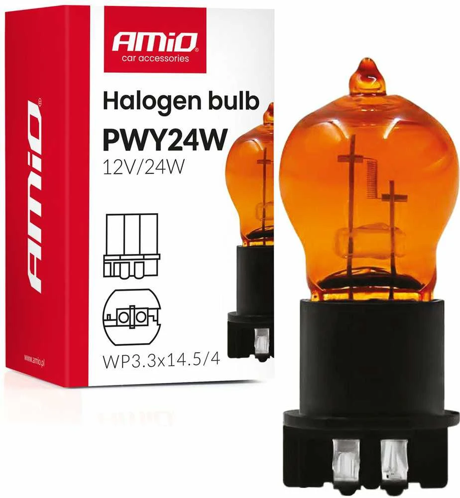 Halogeninė lemputė pwy24w wp3.3x14.5-4 gintaro spalvos 12v 24w amio-04410