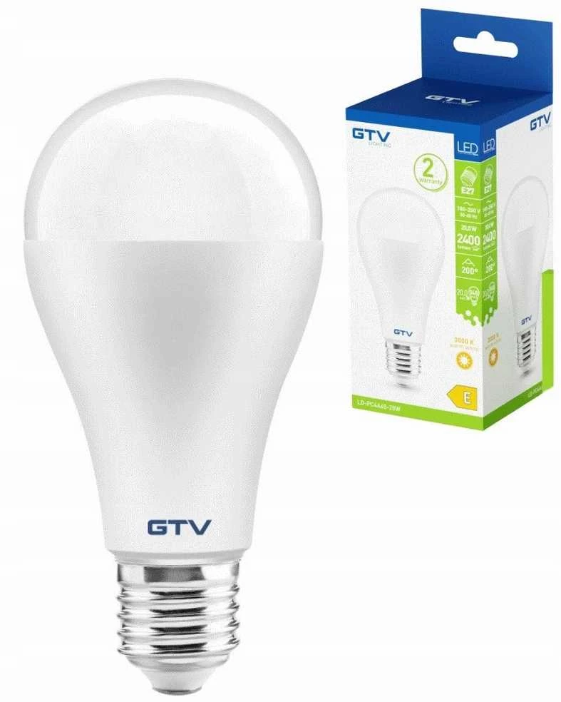 GTV LED lemputė , A65, 3000K, E27, 20W, 2400lm, AC180-250V/ 50-60Hz, RA>80, 200°, 164mA
