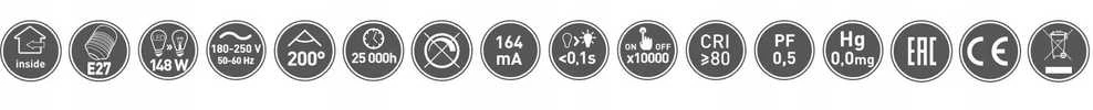 GTV LED lemputė , A65, 3000K, E27, 20W, 2400lm, AC180-250V/ 50-60Hz, RA>80, 200°, 164mA