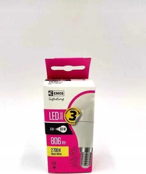 LED lemputė EMOS Lighting E14, 220-240V, 7.3W, 806lm, 2700k, šiltai balta, 30000h, Classic 86x45x45 mm