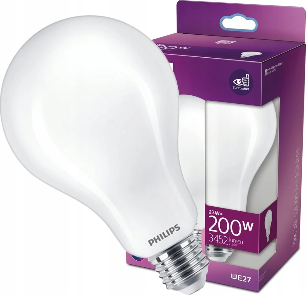 Bec LED „Philips Classic A95“, „EyeComfort“, E27, 23 W (200 W), 3452 lm, šviesa rece (6500 K), kilimėlis