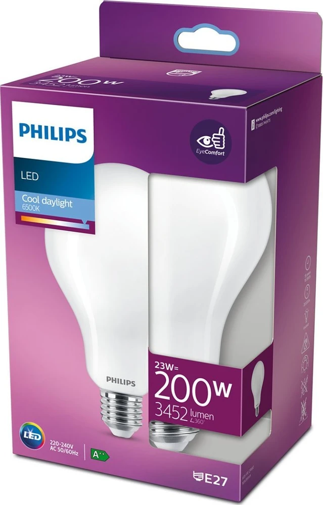 Bec LED „Philips Classic A95“, „EyeComfort“, E27, 23 W (200 W), 3452 lm, šviesa rece (6500 K), kilimėlis