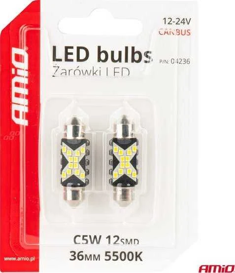 Dvi C5W 36mm LED lemputės 12SMD pakuotėje