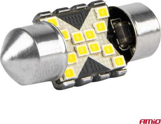 LED lemputės, Canbus, festoon, C5W, 12SMD, 2016, 31mm, baltos, 12V, 24V, amio-04235