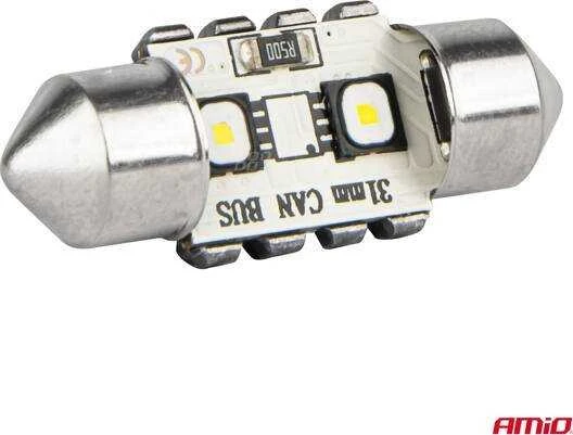 LED lemputės, Canbus, festoon, C5W, 2SMD, 3838, 31 mm, baltos, 12 V, 24 V, amio-04247