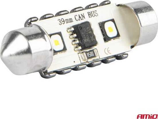 LED lemputės, Canbus, festoon, C5W, 2SMD, 3838, 39 mm, baltos, 12 V, 24 V, amio-04249