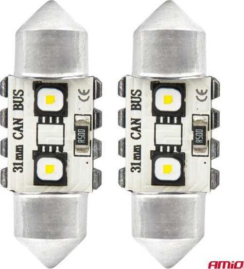 LED lemputės, Canbus, festoon, C5W, 2SMD, 3838, 31 mm, baltos, 12 V, 24 V, amio-04247