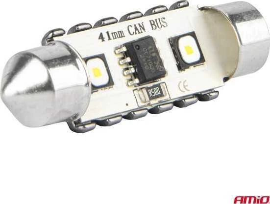 LED lemputės, Canbus, festoon, C5W, 2SMD, 3838, 41 mm, baltos, 12 V, 24 V, amio-04250