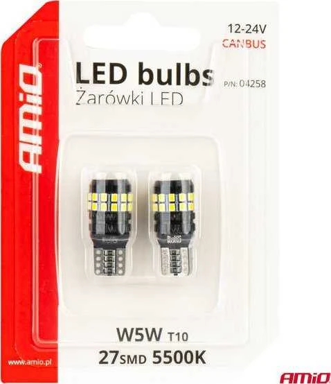 Dvi automobilinės T10 LED lemputės pakuotėje