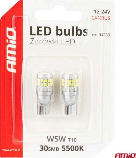Amio T10 W5W 30SMD LED lemputės pakuotėje