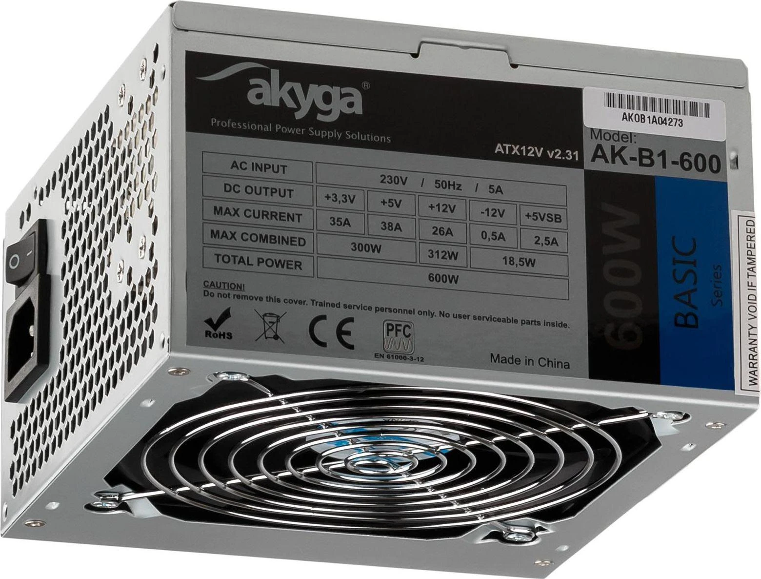 Akyga Basic ATX maitinimo šaltinis 600W AK-B1-600 Fan12cm P4 3xSATA PCI-E
