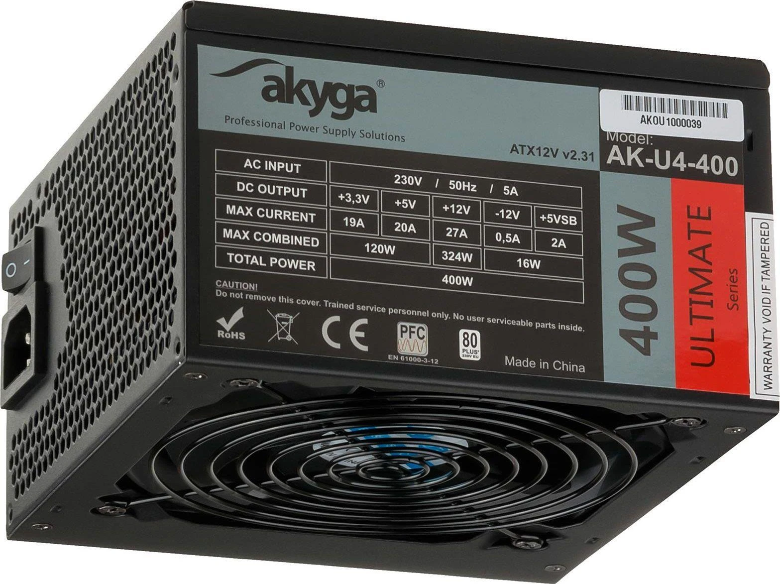 Akyga Ultimate ATX maitinimo šaltinis 400W AK-U4-400 80+Bronze Fan12cm P8 4xSATA PCI-E
