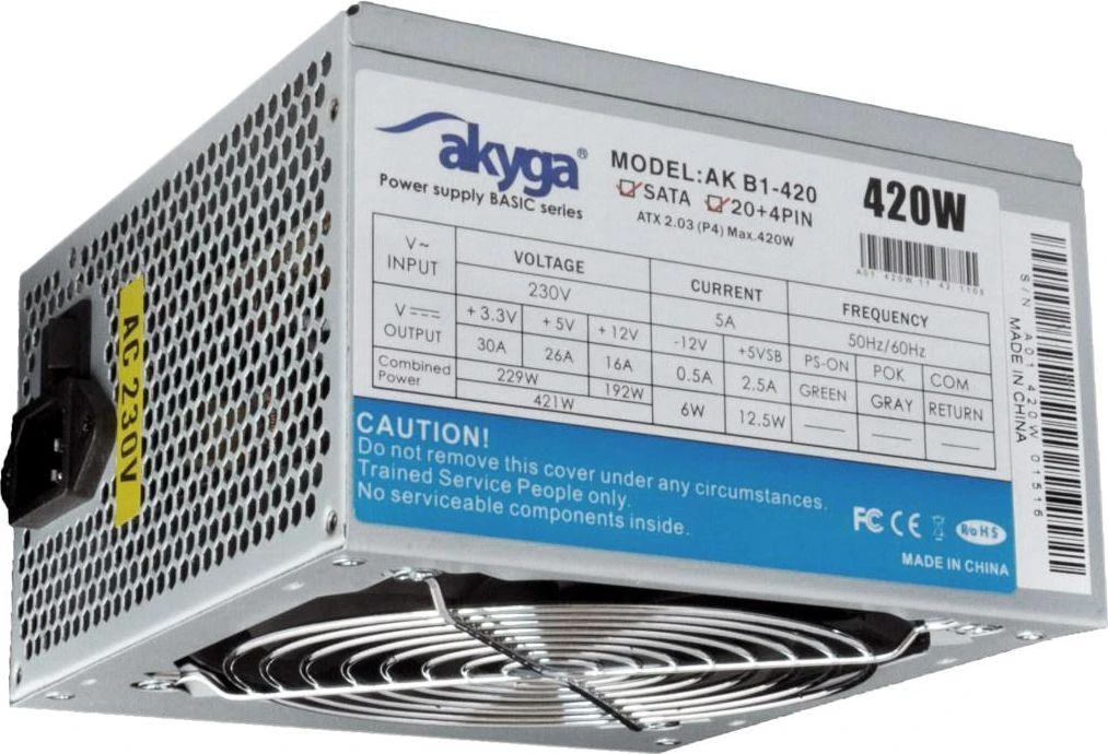 AKYGA AK-B1-420 Basic ATX maitinimo šaltinis 420W AK-B1-420 Fan12cm P4 3xSATA