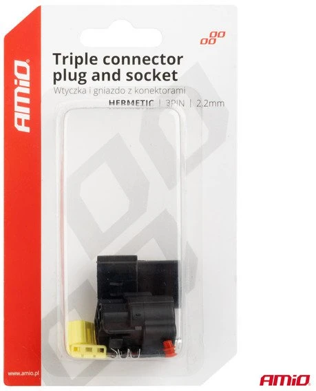 Vandeniui atsparių elektros jungčių rinkinys 3 kontaktų 2,2 mm amio-04347