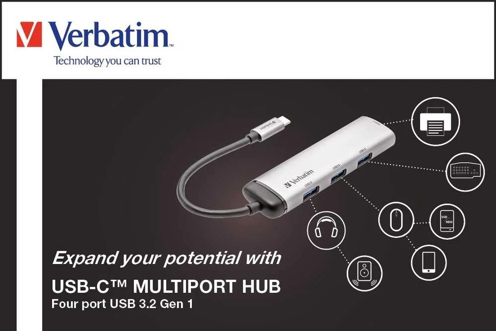 Verbatim Adapteris Hub USB-C - 4xUSB-A 3.2 pilkos spalvos 49147