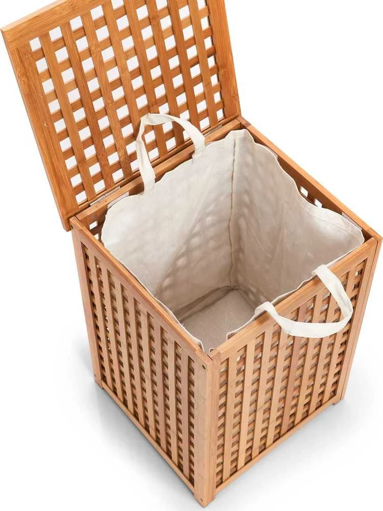 Pakabinamas skalbinių krepšys iš bambuko - 92 litrai, išimamas įdėklas, BAMBOO ZELLER