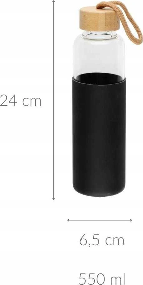 Gertuvė stiklinė su silikono apsauga 550 ml juoda Maku 616851