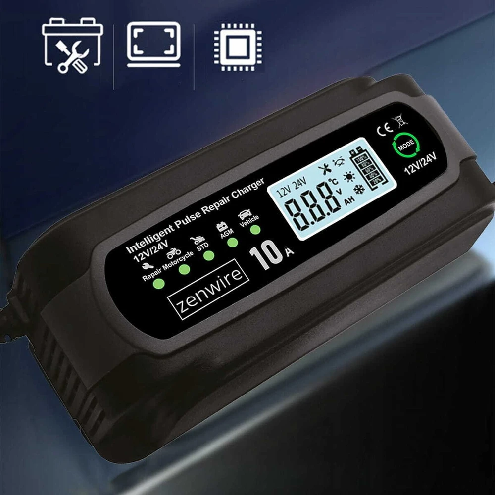 Zenwire Automobilio akumuliatoriaus įkroviklis su remonto funkcija 12V 24V 10A JMD-10