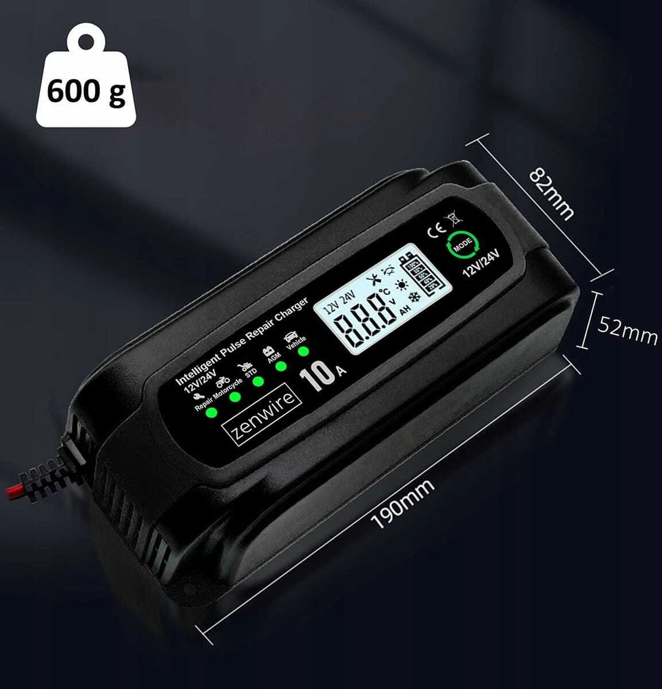 Zenwire Automobilio akumuliatoriaus įkroviklis su remonto funkcija 12V 24V 10A JMD-10