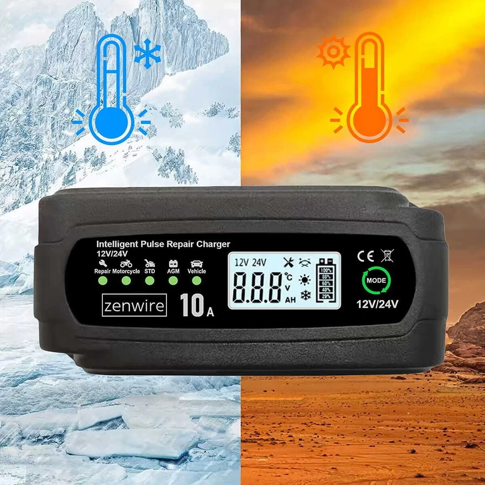 Zenwire Automobilio akumuliatoriaus įkroviklis su remonto funkcija 12V 24V 10A JMD-10