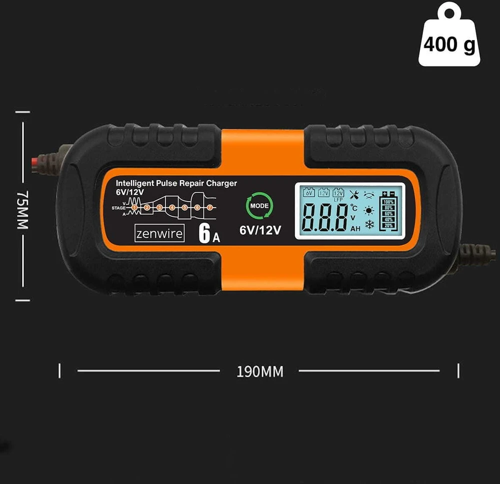 Zenwire Automobilio akumuliatoriaus įkroviklis su remonto funkcija AGM 6V 12V JMD-6S