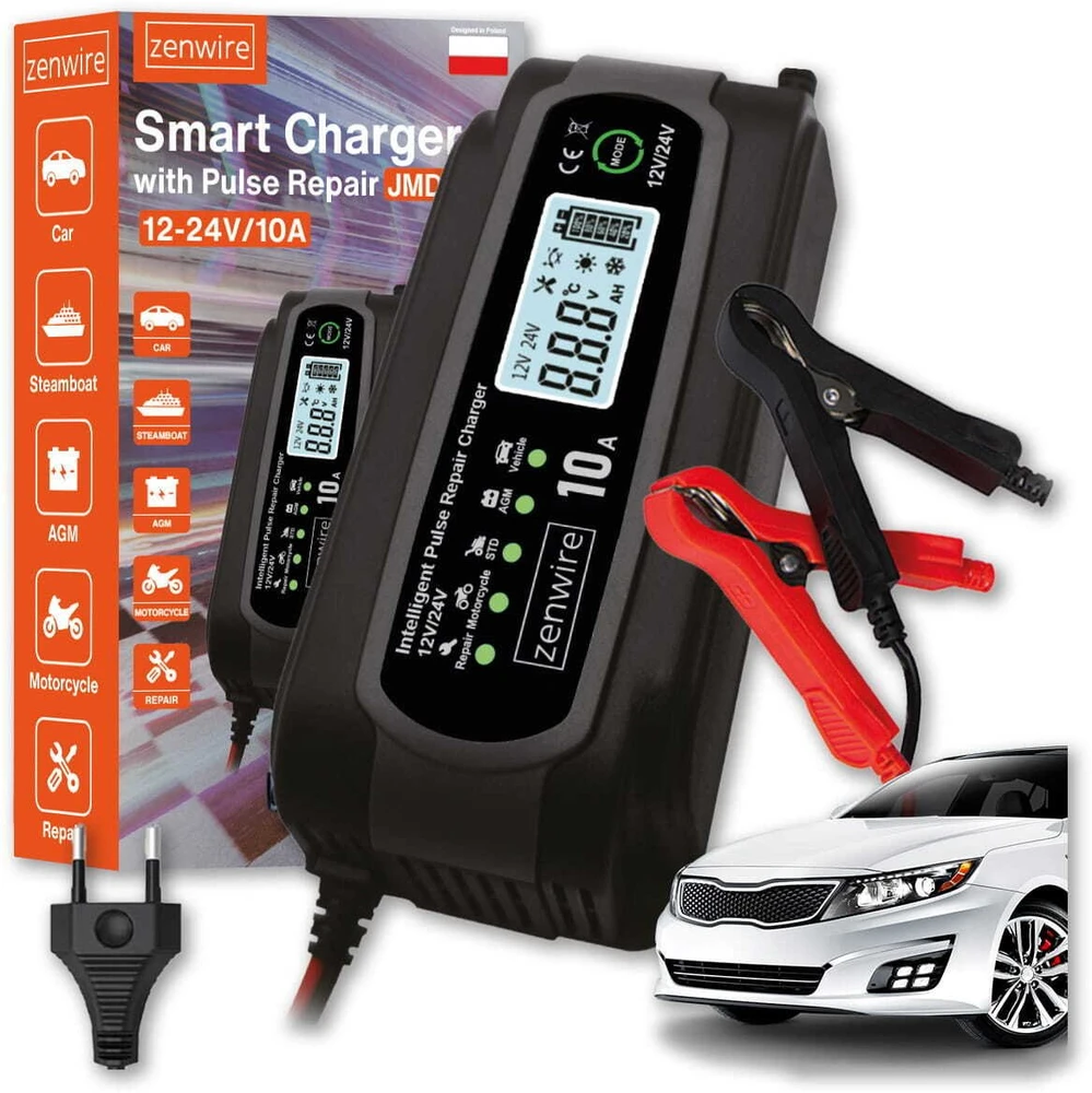 Zenwire Automobilio akumuliatoriaus įkroviklis su remonto funkcija 12V 24V 10A JMD-10