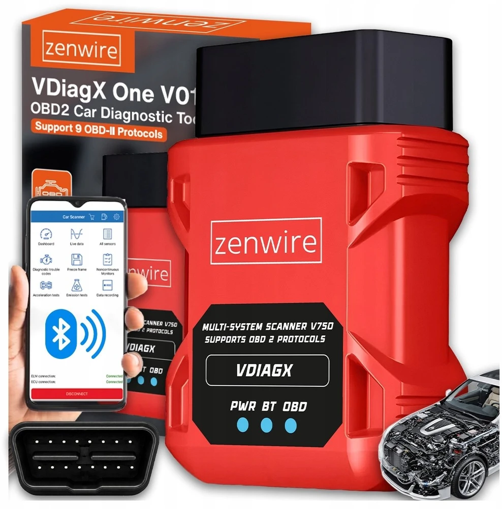 Sąsajos testeris Diagnostinis skaitytuvas OBD2 ELM327 VDiagX V016 Zenwire