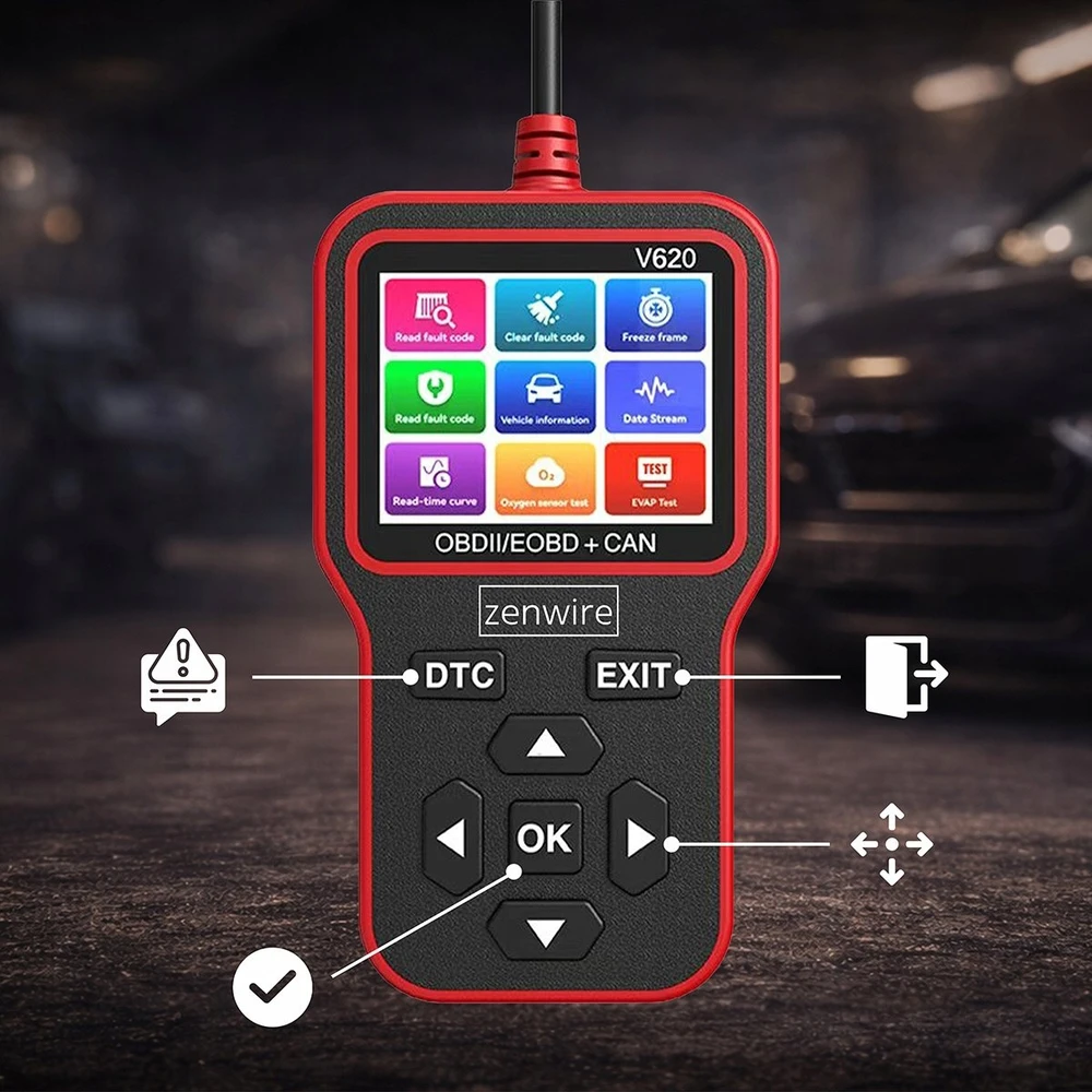 Sąsajos testeris Diagnostinis skaitytuvas OBD2 ELM327 CAN Zenwire V620