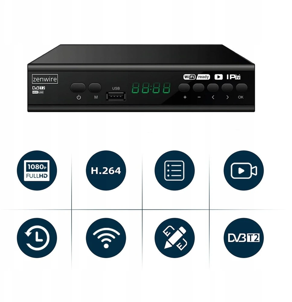 Usorteret Palydovinės televizijos dekoderio imtuvas DVB-T2 HEVC H.265 „Full HD“ antžeminė televizija su USB laidu DVB-T2-001