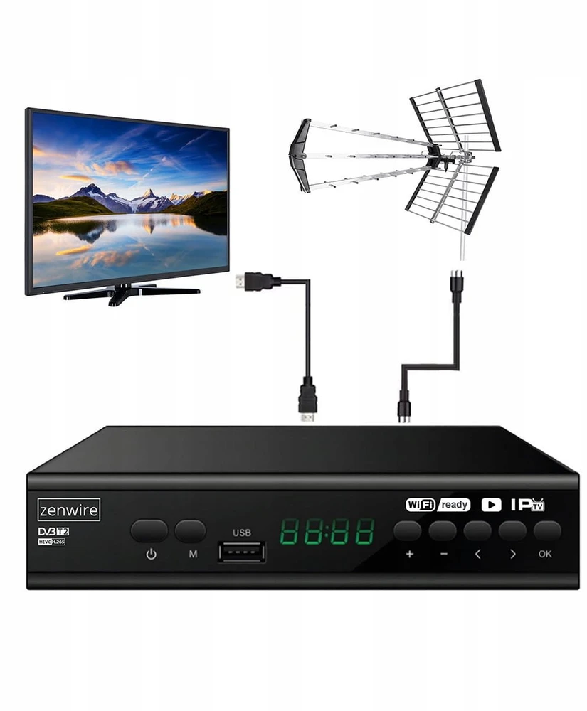 Usorteret Palydovinės televizijos dekoderio imtuvas DVB-T2 HEVC H.265 „Full HD“ antžeminė televizija su USB laidu DVB-T2-001