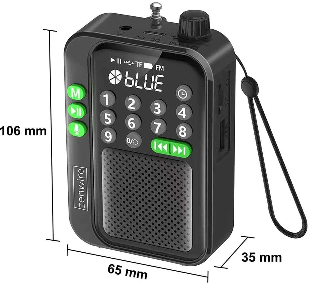 Zenwire Statybvietės radijas EE712 Mini FM radijas Kišeninis „Bluetooth“ nešiojamas statybinės virtuvės radijas, maitinamas baterijomis Y1