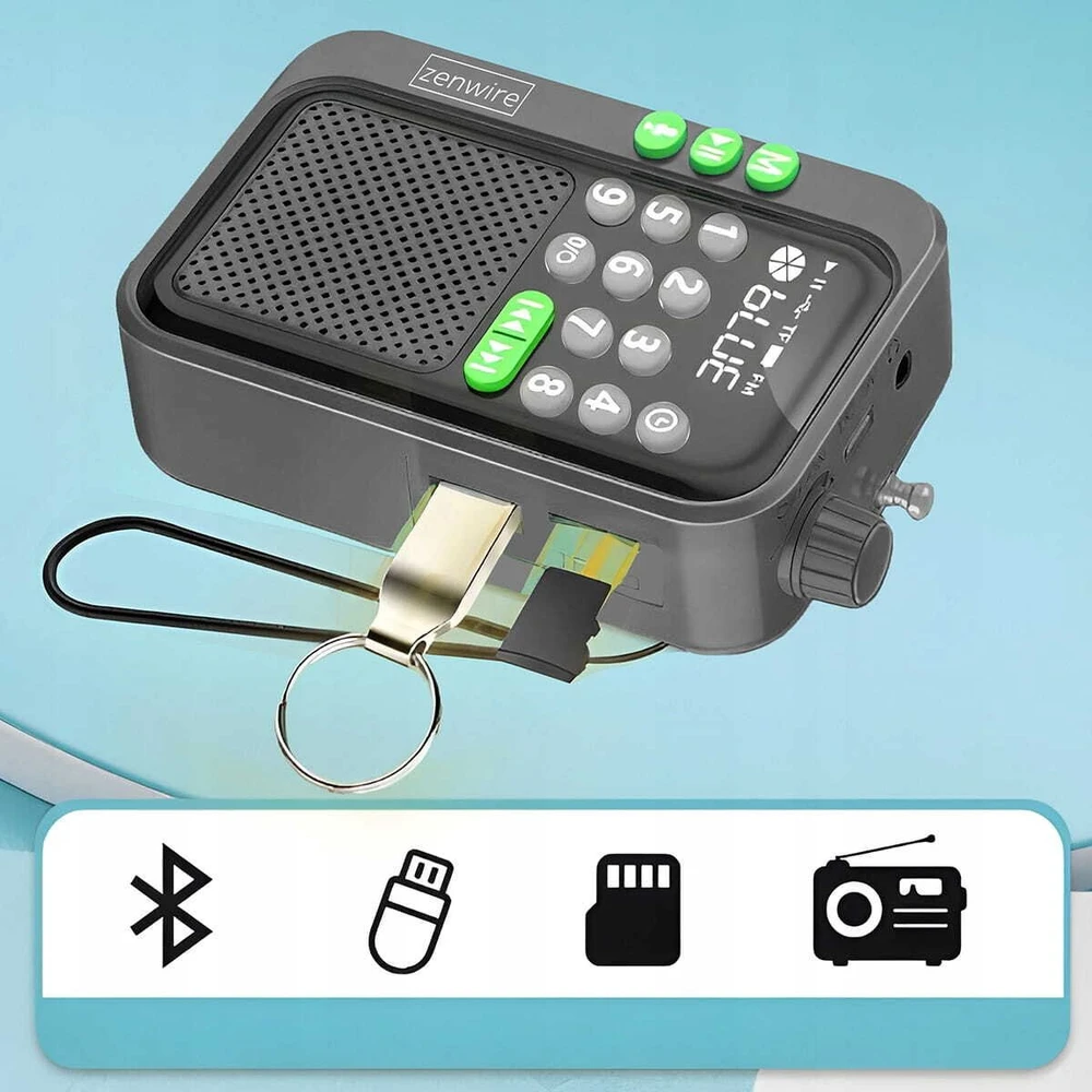 Zenwire Statybvietės radijas EE712 Mini FM radijas Kišeninis „Bluetooth“ nešiojamas statybinės virtuvės radijas, maitinamas baterijomis Y1