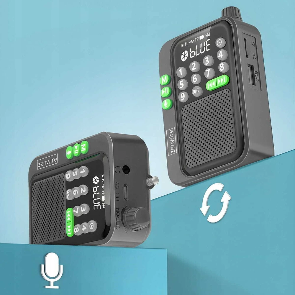 Zenwire Statybvietės radijas EE712 Mini FM radijas Kišeninis „Bluetooth“ nešiojamas statybinės virtuvės radijas, maitinamas baterijomis Y1