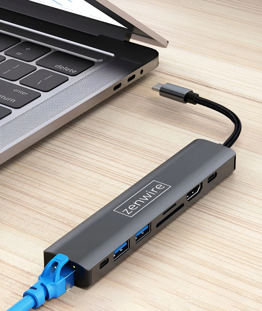 USB ŠAKOTUVAS „Zenwire“ USB-C ŠAKOTUVO Adapteris ADAPTERIS 8in1 HDMI Gigabit Ethernet „Macbook Pro Air M4“