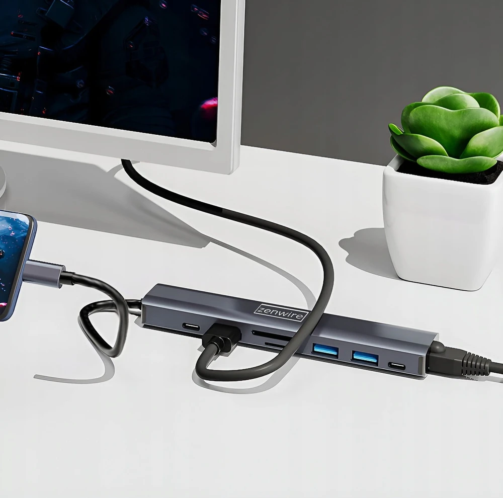 USB ŠAKOTUVAS „Zenwire“ USB-C ŠAKOTUVO Adapteris ADAPTERIS 8in1 HDMI Gigabit Ethernet „Macbook Pro Air M4“
