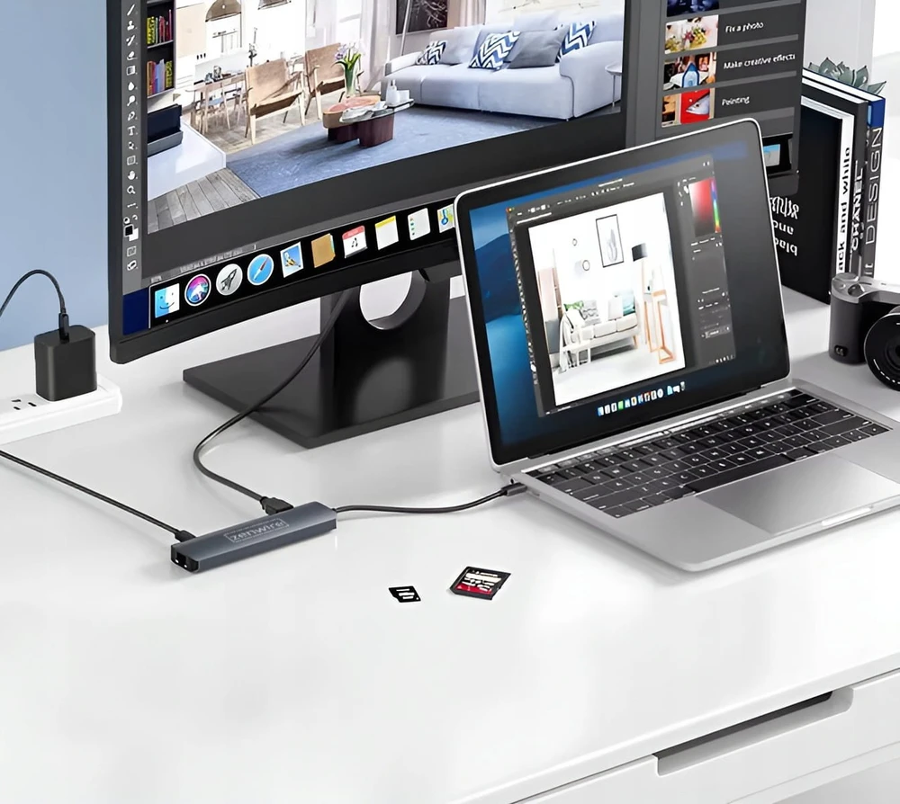 USB ŠAKOTUVAS „Zenwire“ USB-C ŠAKOTUVO Adapteris ADAPTERIS 8in1 HDMI Gigabit Ethernet „Macbook Pro Air M4“